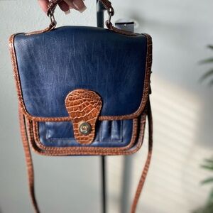 Elegant Blue and Brown Crossbody Bag